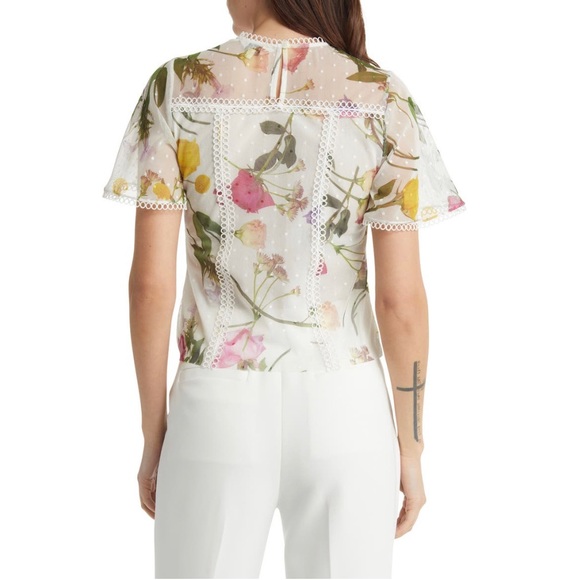 NWT💕TED BAKER Arelln Floral High Neck Top With Lace Details Size 0 - Picture 13 of 16